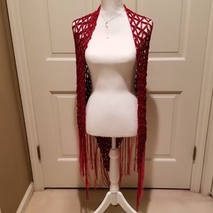 NWT Red Cecilia de Bucourt Hand Crocheted Shawl